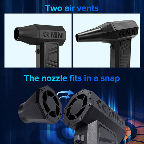 140G强力USB充电吹风机：采用强劲马达，风速达13万转/分，配备4档风力调节与磁性喷嘴。轻巧便携，可清洁设备、生火烧烤、充气及宠物毛发。