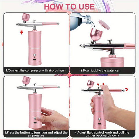 Rechargeable Air brush kit w/Air compressor 48PSI Airbrush for Nails Barber Cake