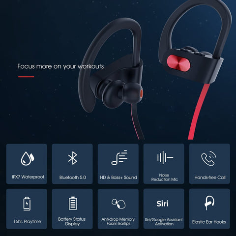 Mpow Flame IPX7 Waterproof Sport Wireless Earphones, Running Headphones w/16 Hrs Playtime, W/IPX7 Waterproof Wireless Earbuds for for Gym, Workout with Bass+ HD Stereo Built-in CVC6.0 Noise Cancelling Headsets