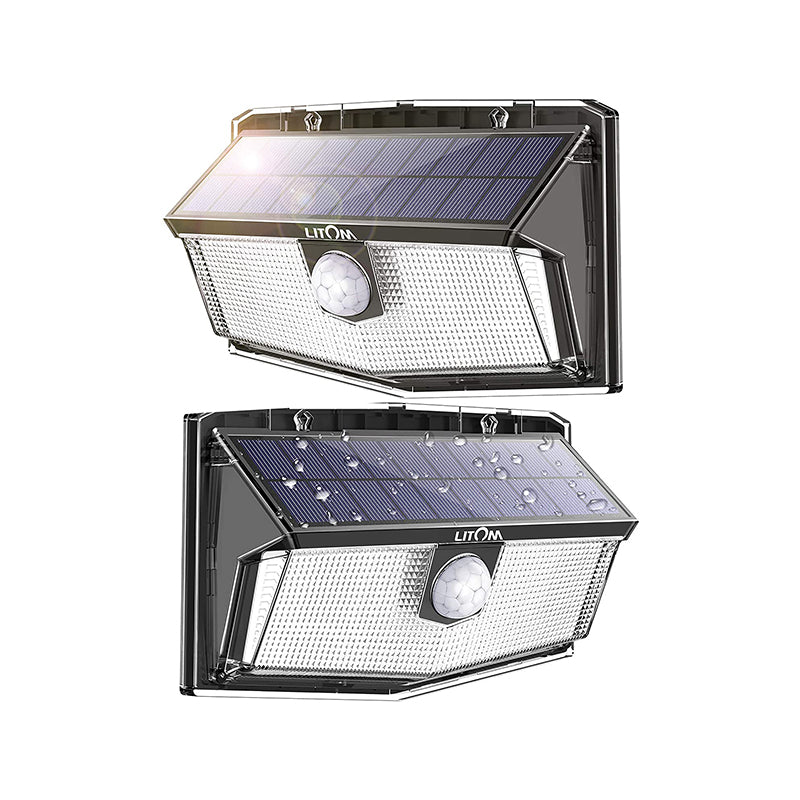 {EU ONLY} LITOM CD217 300 LED Solar Motion Sensor Lights with 3 Lighting Modes, IP67 Waterproof, Wide-angle Design Solar Lights Outdoor for Patio Garden Garage Yard Front Door, 2 Pack